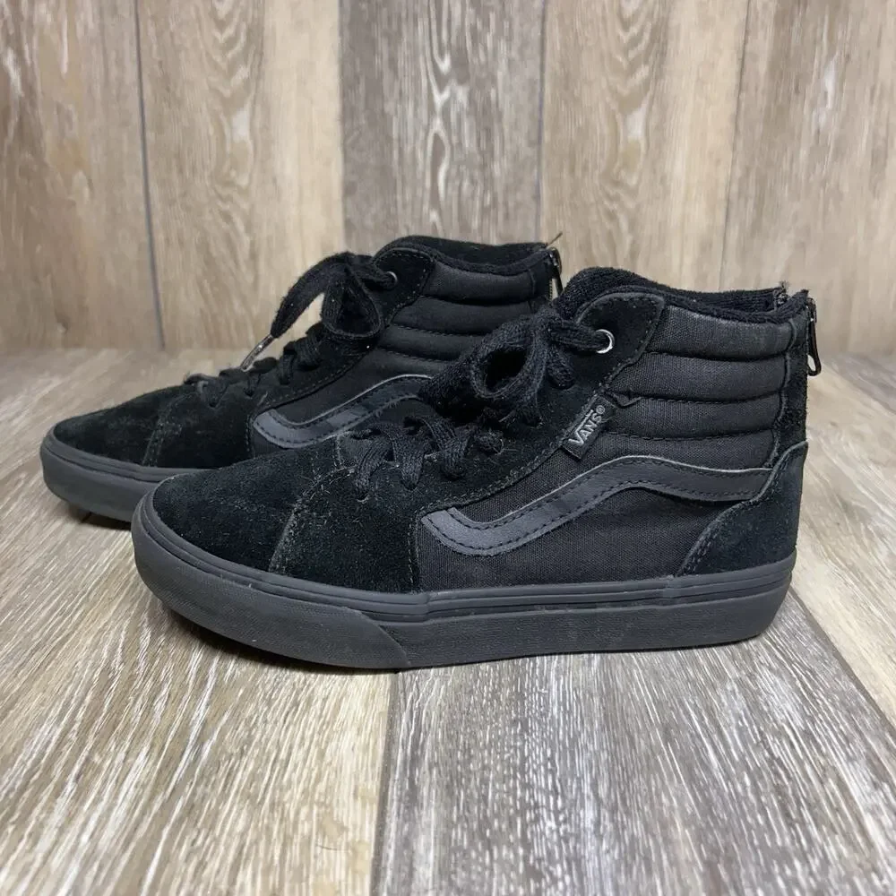 Vans Youth Size 3 Triple All Black SK8 Hi High Top Skate 721356 Zipper Shoes